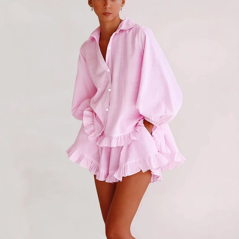 Striped Ruffle Shorts Set