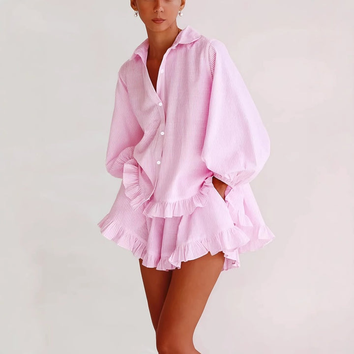 Striped Ruffle Shorts Set