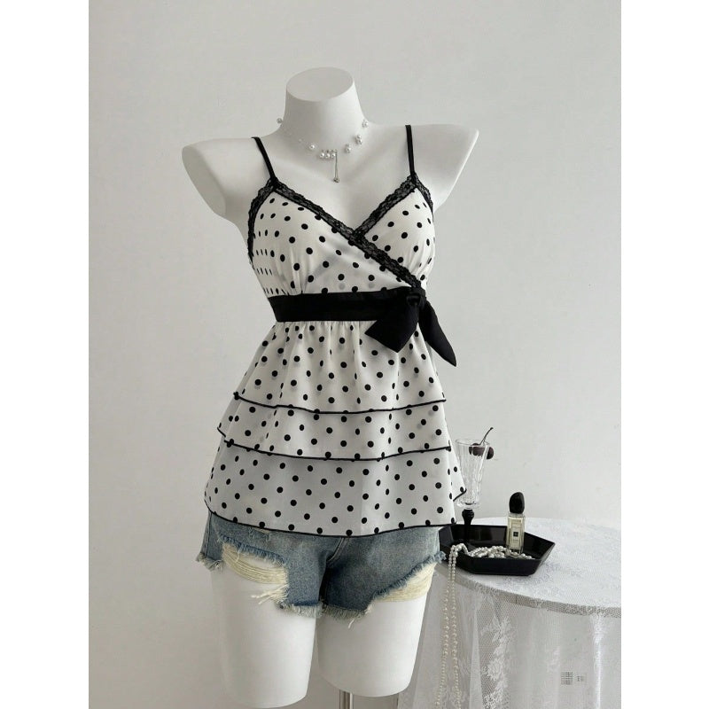 Polka Dot Lace Ruffle Cami Top