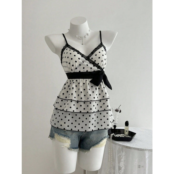 Polka Dot Lace Ruffle Cami Top