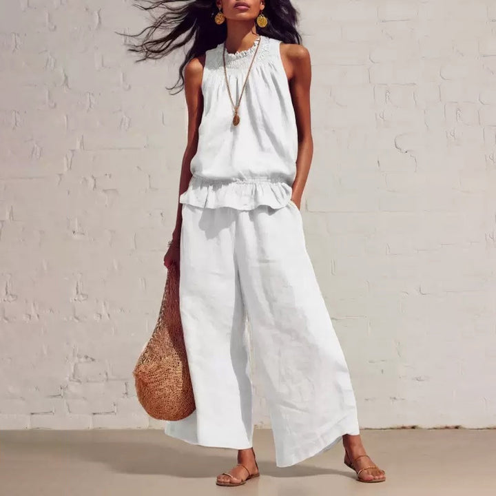 Ladies Casual High Neck Wide Leg Set