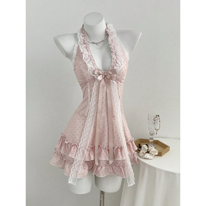 Bow Halter Ruffle Mini Dress