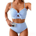 Striped Print Tie Front Bikini Set