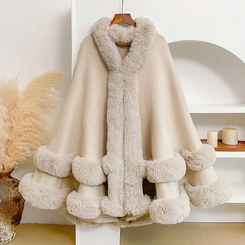 Women Autumn Winter Hooded Cape Coat