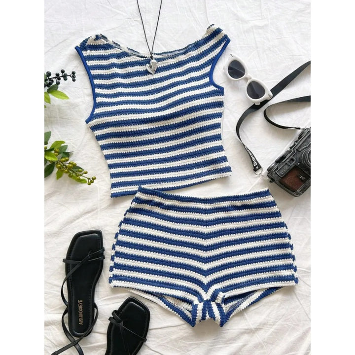 Striped Knit Tank Top Shorts Set