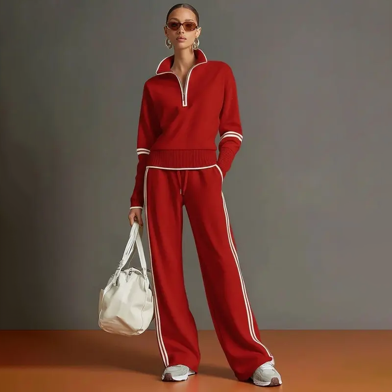 Half Zip Sweatshirt Wide Leg Set