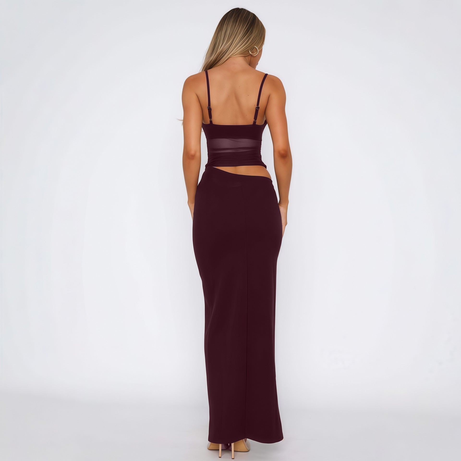 Sexy Mesh Strap Bodycon Maxi Dress