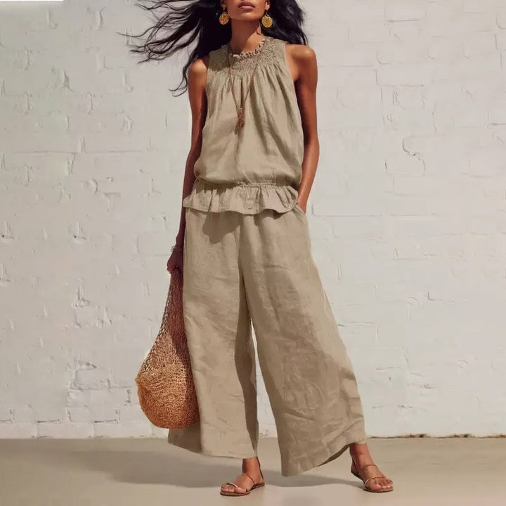 Ladies Casual High Neck Wide Leg Set