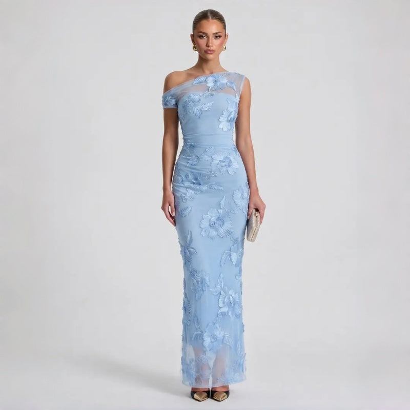3D Floral One Shoulder Dress
