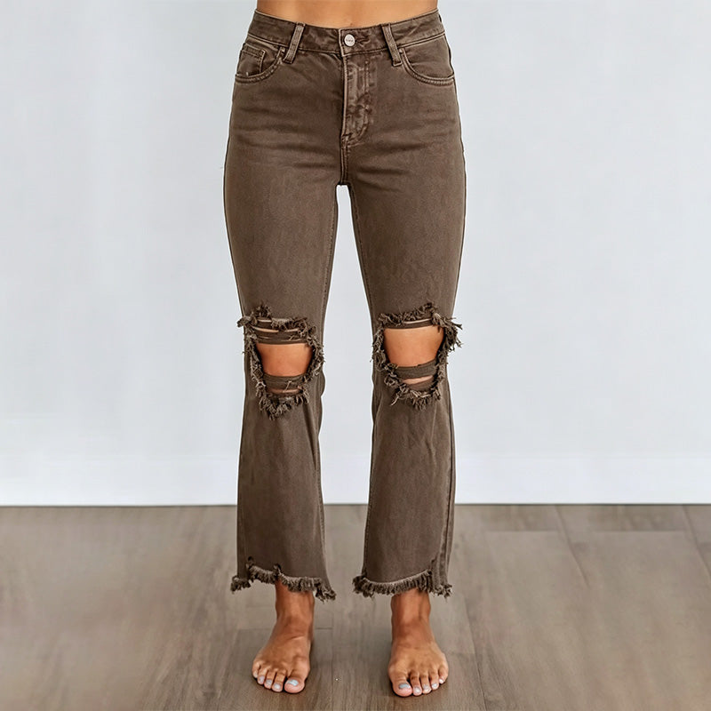High Waist Ripped Flare Jeans