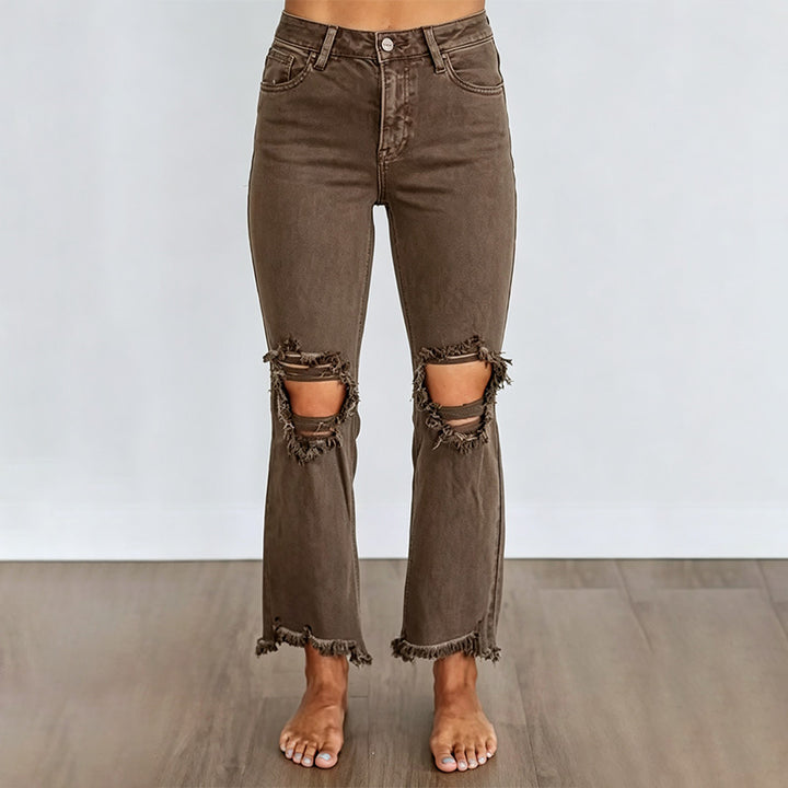 High Waist Ripped Flare Jeans
