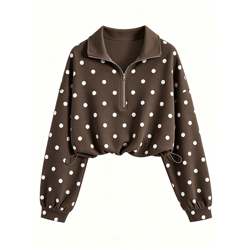 Polka Dot Half Zip Cropped Sweatshirt