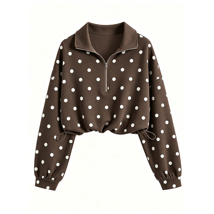 Polka Dot Half Zip Cropped Sweatshirt