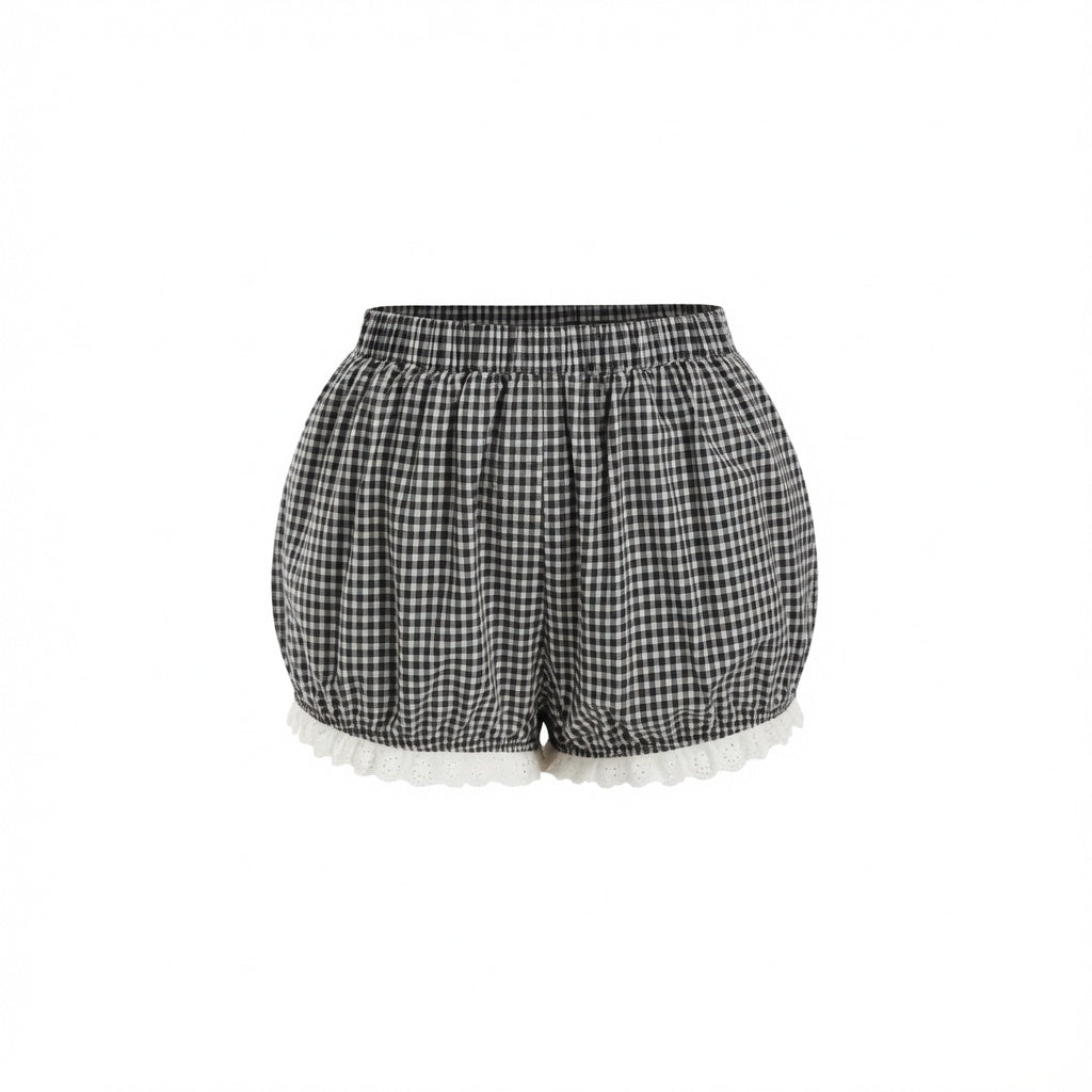 Gingham Lace Bubble Shorts Set