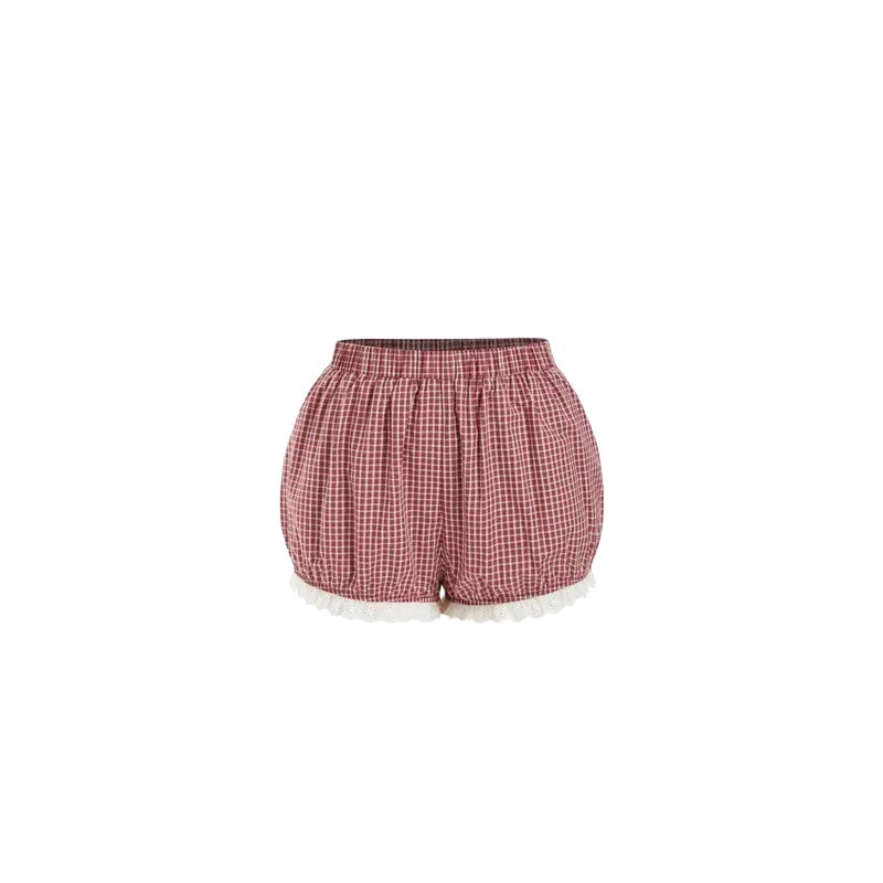 Gingham Lace Bubble Shorts Set