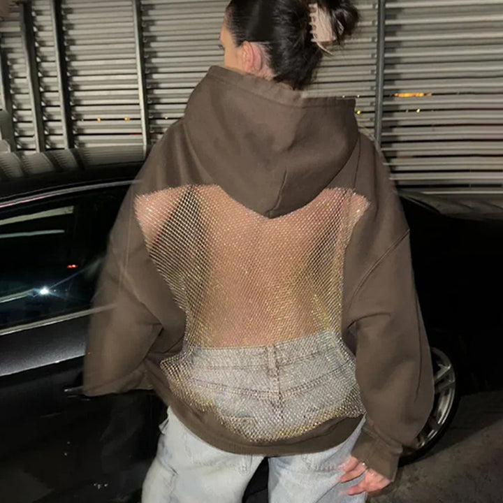 Hollow Back Lace Hooded Sweatshirt