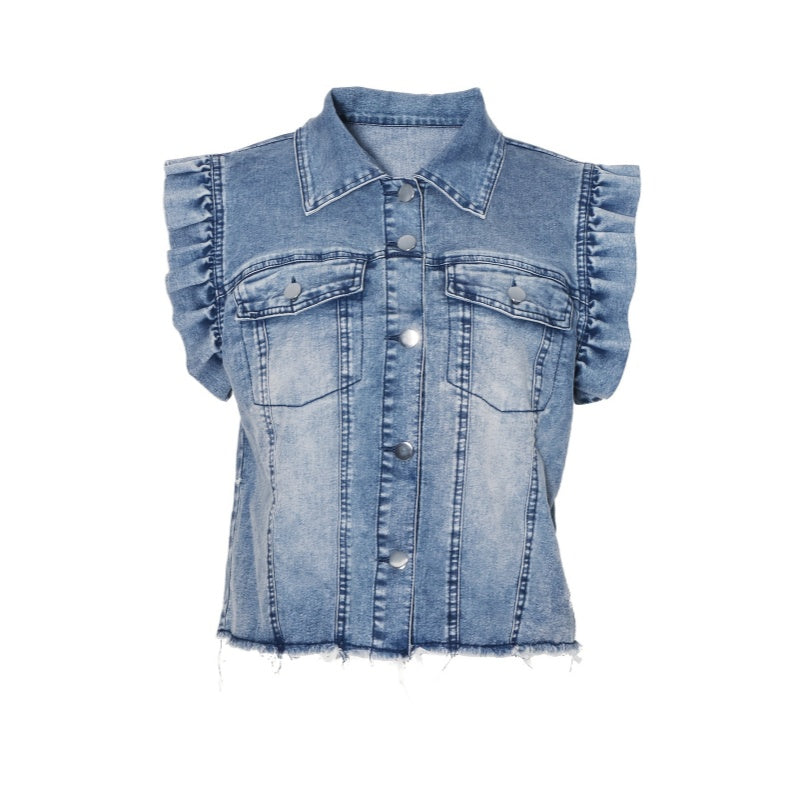 Ruffle Denim Vest Jacket