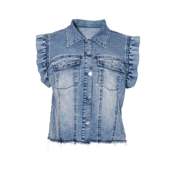 Ruffle Denim Vest Jacket