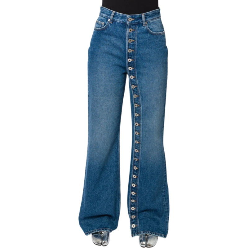 Vintage Button Detail Straight Leg Jeans