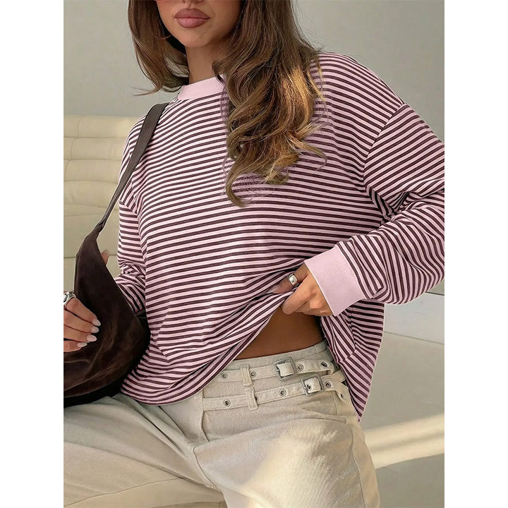 Striped Long Sleeve Crew Neck Tee