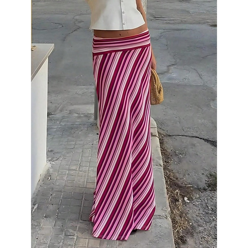 French Stripe Flare Maxi Skirt