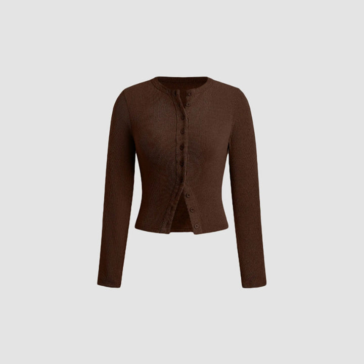 Solid Color Crew Neck Cropped Cardigan