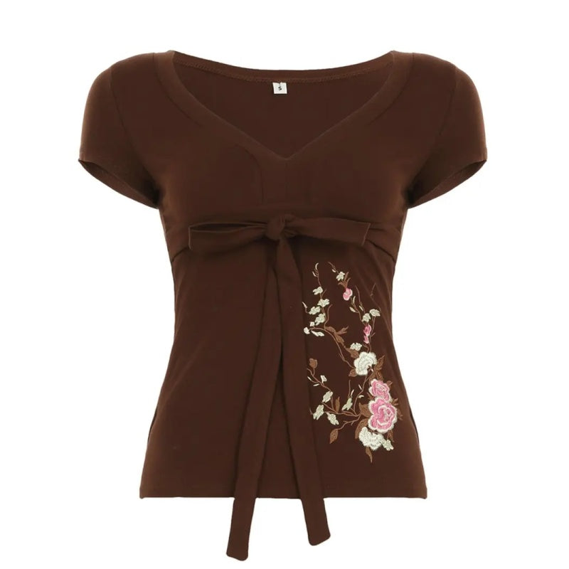 Floral Tie Waist Baby Tee