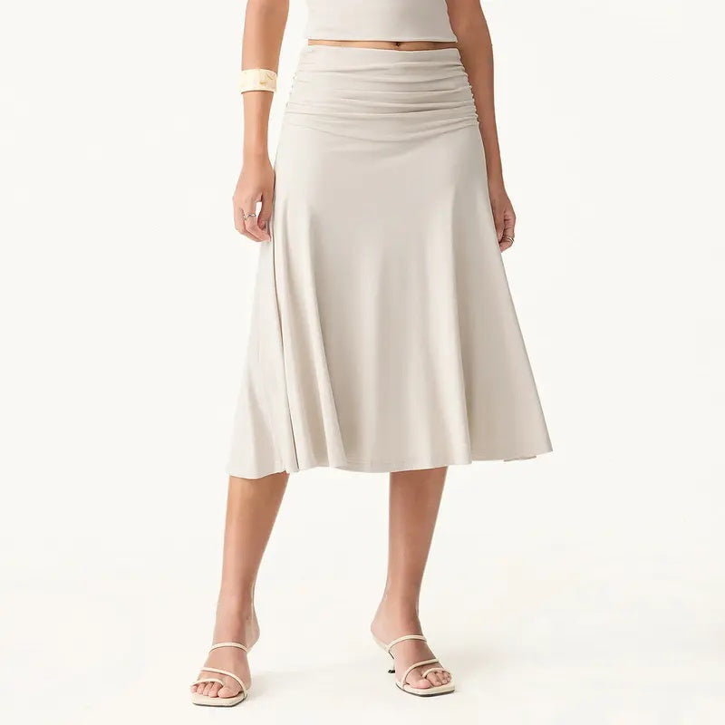 Ruched Low Waist Fishtail Midi Skirt
