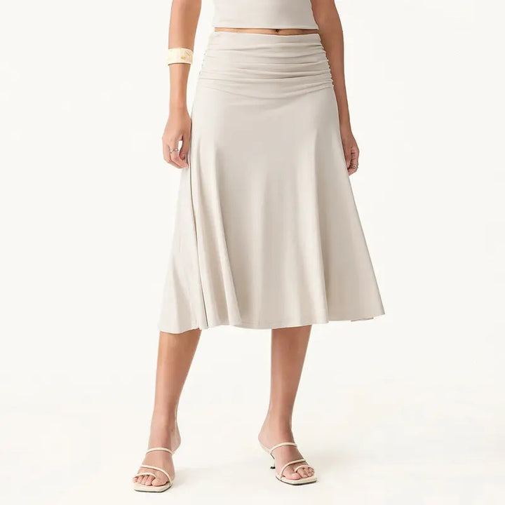 Ruched Low Waist Fishtail Midi Skirt