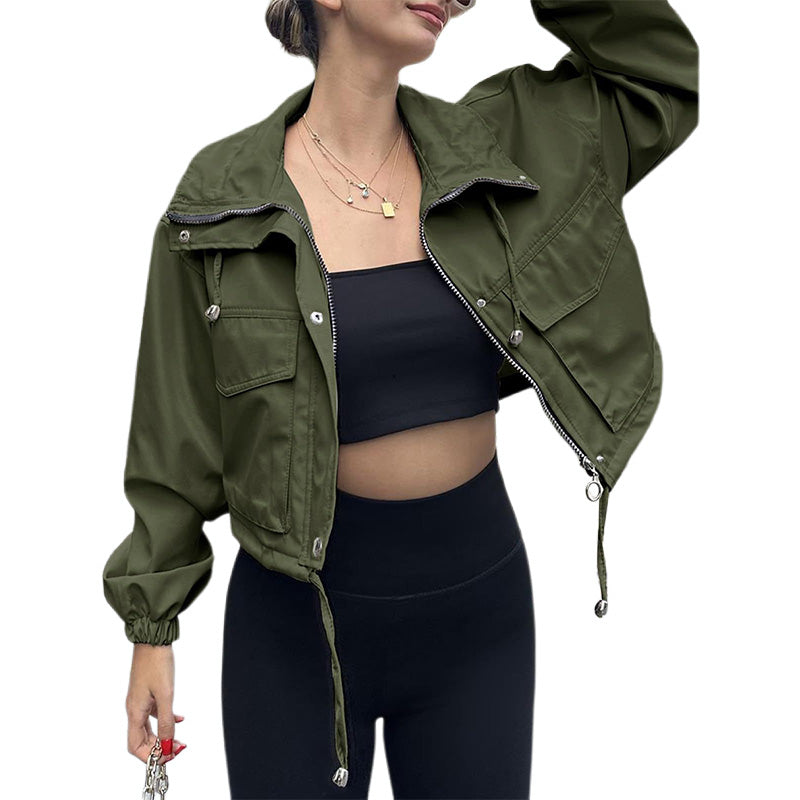 Women Cropped Zip Up Windbreaker Jacket