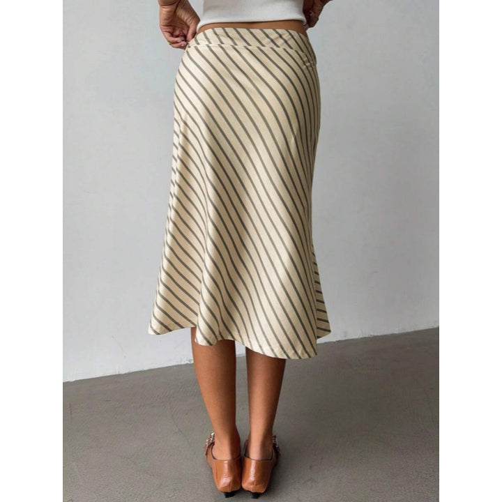 Asymmetric Striped A Line Midi Skirt