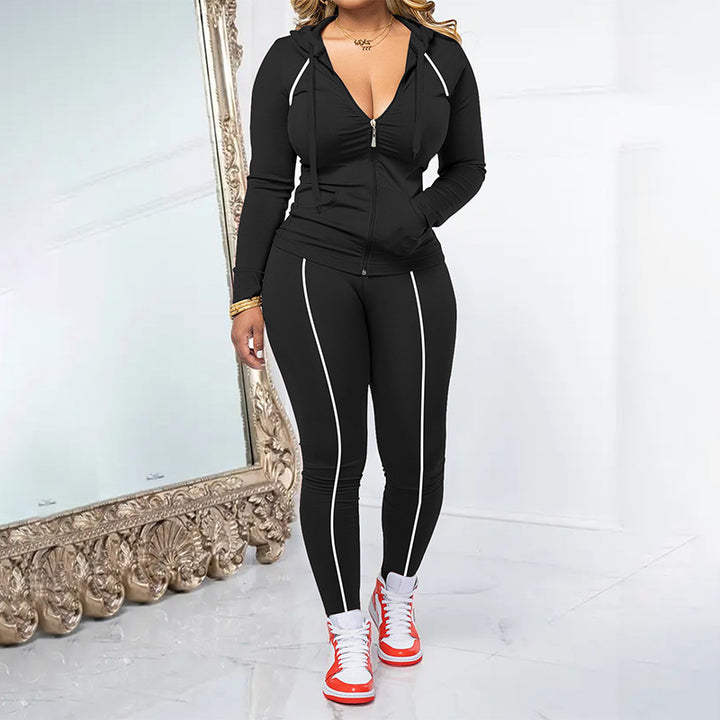 Sporty Hooded Two Piece Tracksuit