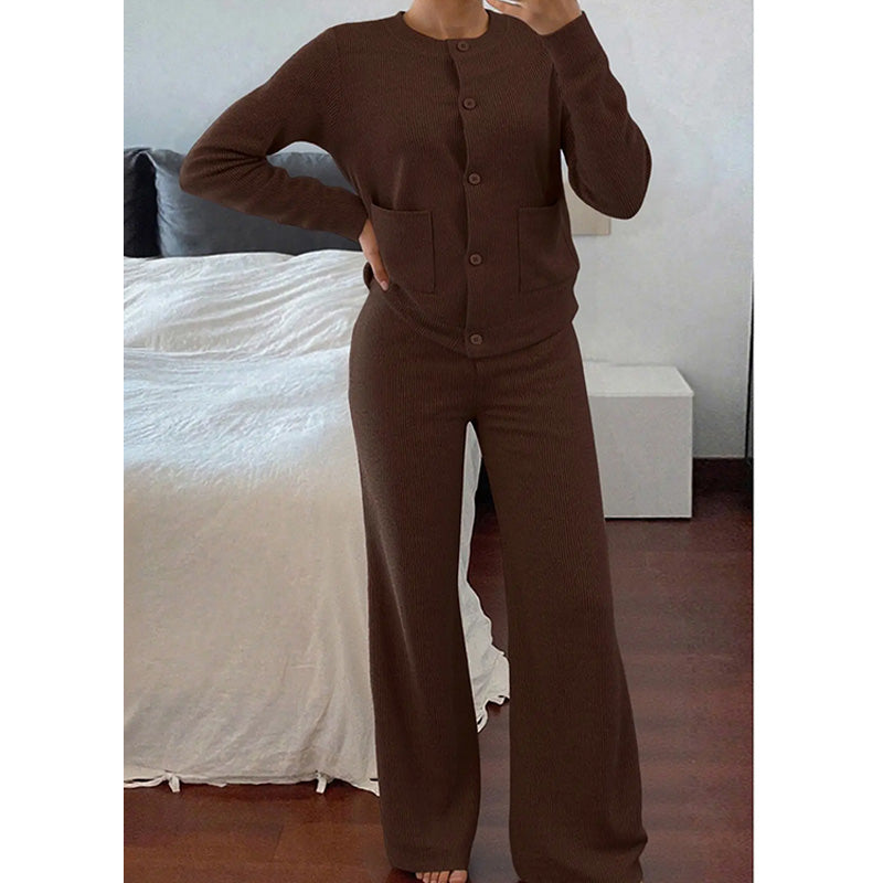 Knit Cardigan Wide Leg Pants Set