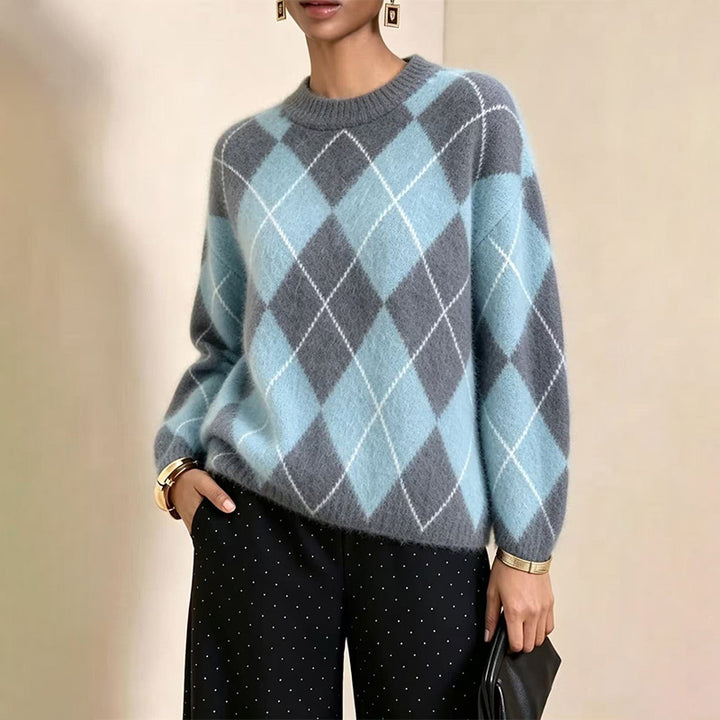 Warm Plaid Diamond Knit Casual Sweater