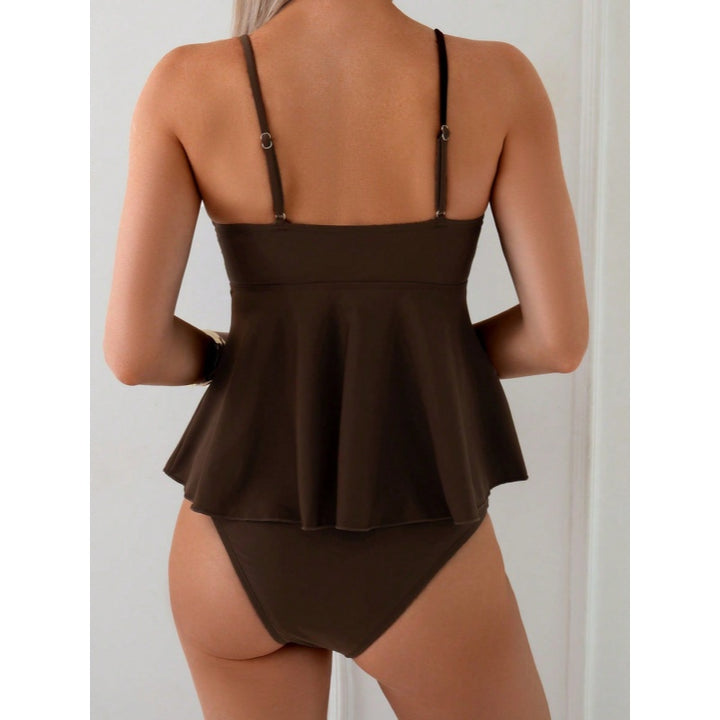 Shell V Neck Cutout Tankini Swimsuit