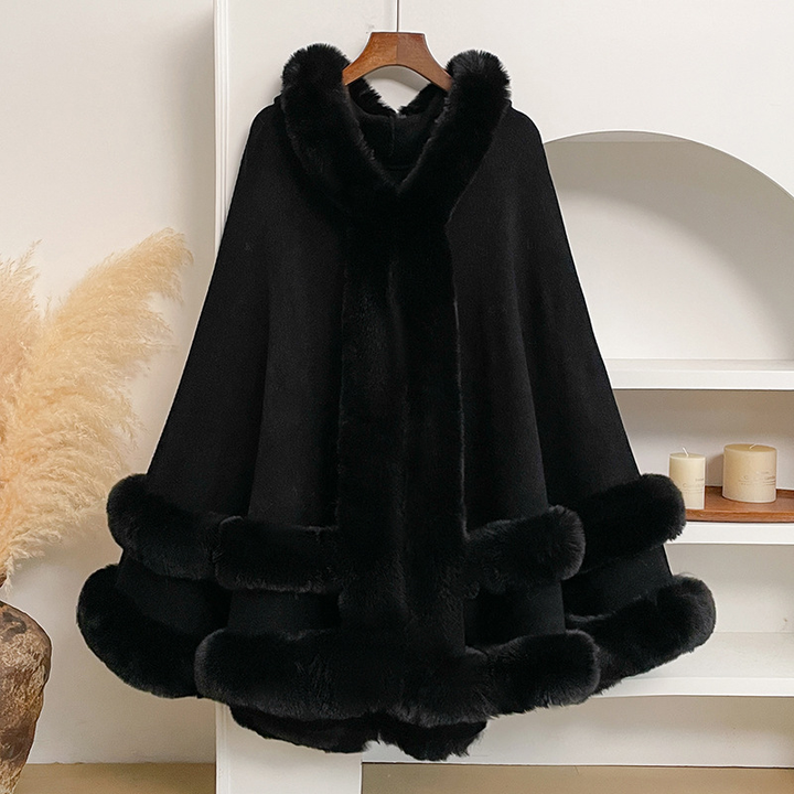 Women Autumn Winter Hooded Cape Coat