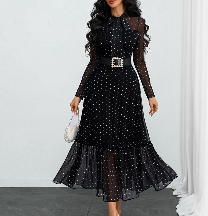 Fitted polka-dot mesh dress