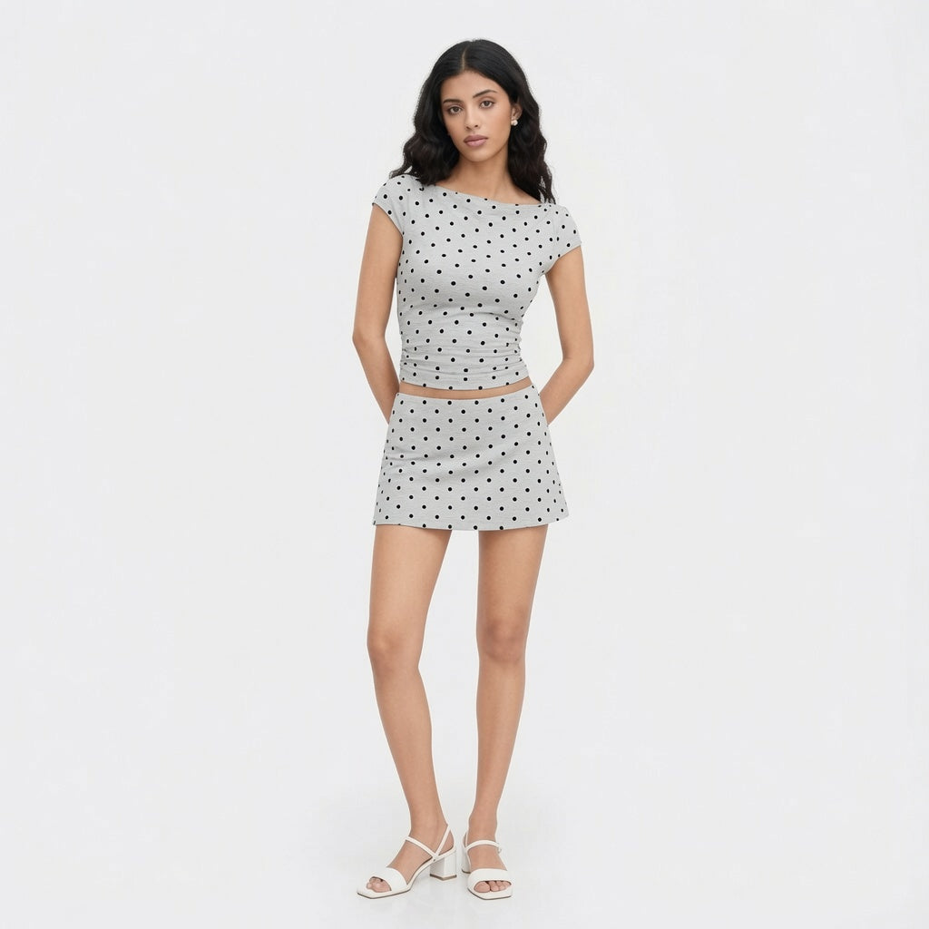 Polka Dot Tee High Waist Skirt Set