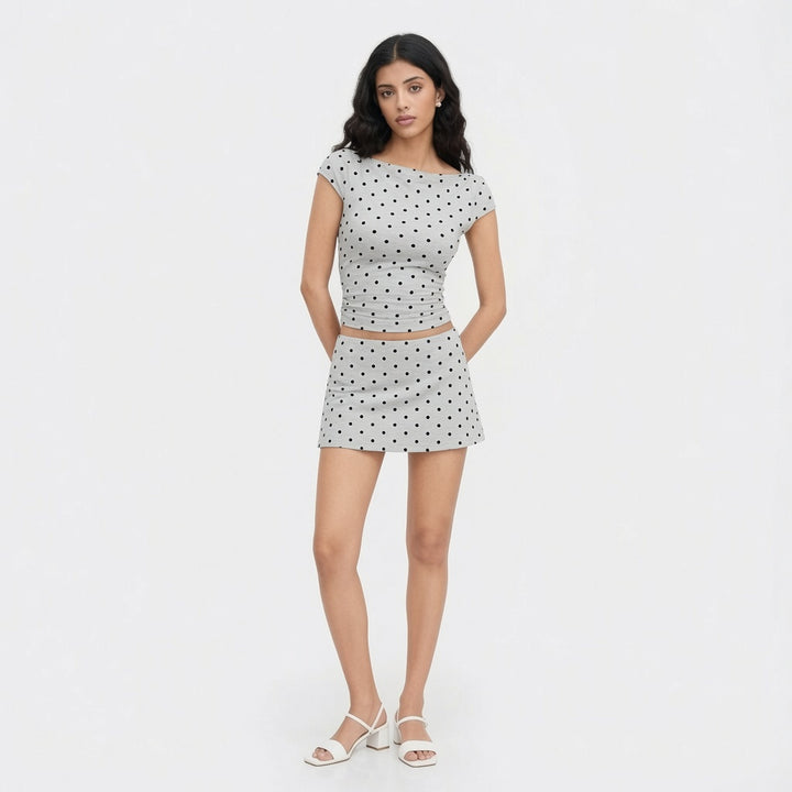 Polka Dot Tee High Waist Skirt Set