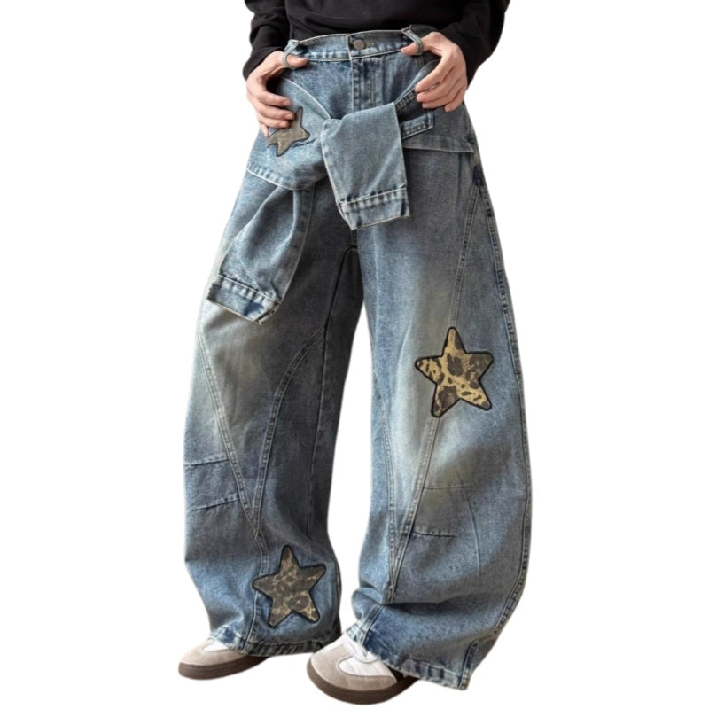 Vintage Star Patch Wide Leg Denim Pants