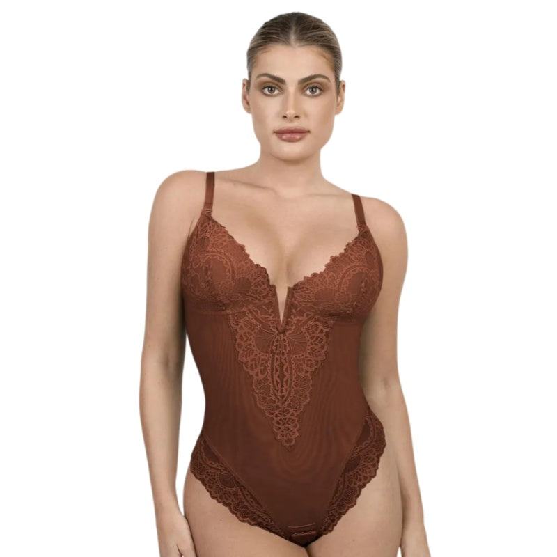 Lace Cutout Sexy Shaping Bodysuit Plus