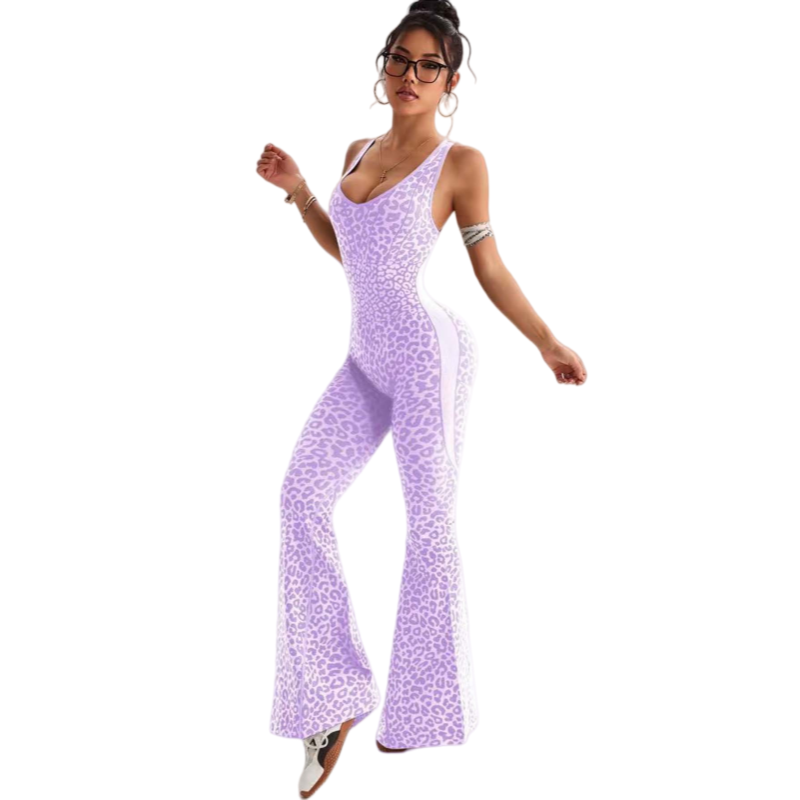 Leopard Halter Sport Jumpsuit