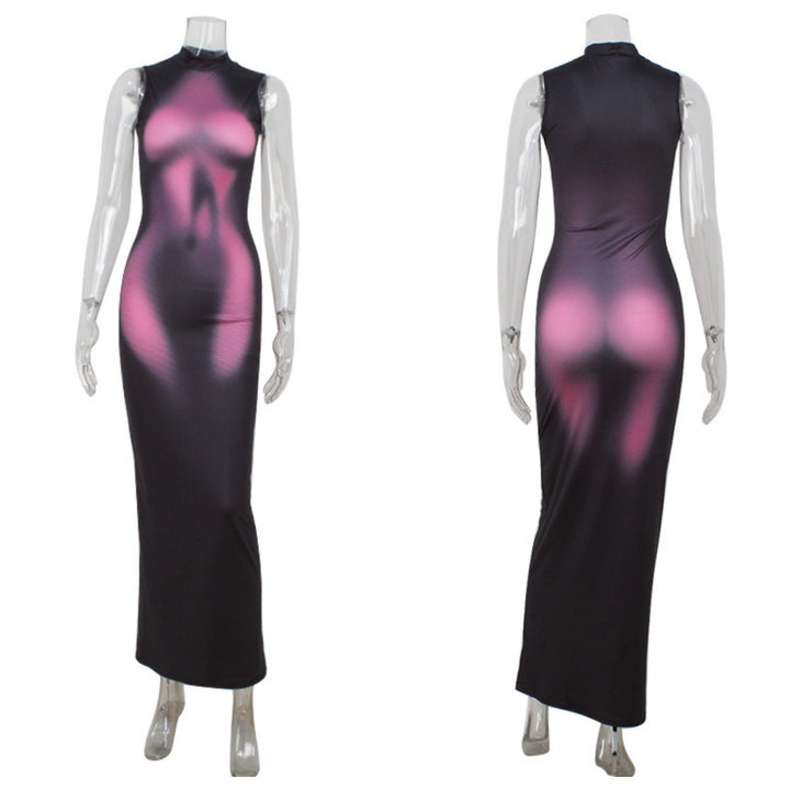 Printed Stretch Bodycon Maxi Dress
