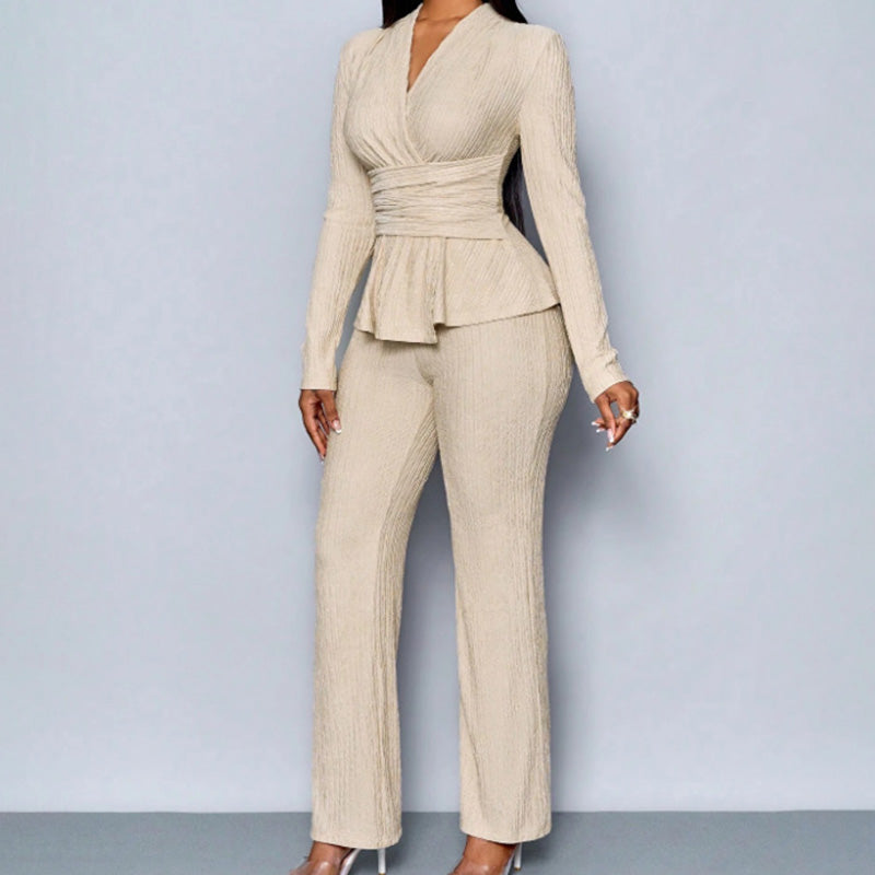 V Neck Peplum Two Piece Outfit