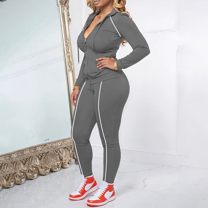 Sporty Hooded Two Piece Tracksuit