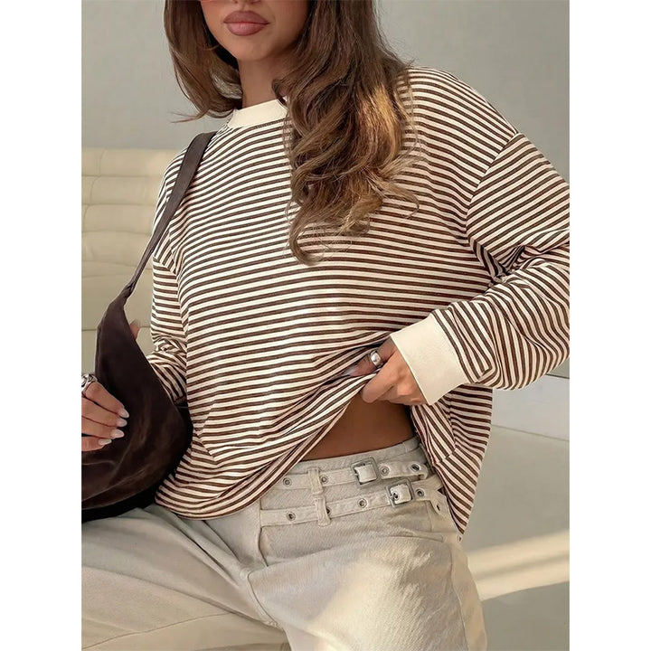 Striped Long Sleeve Crew Neck Tee