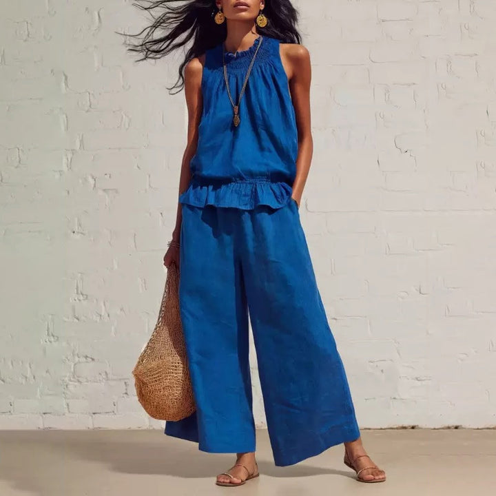 Ladies Casual High Neck Wide Leg Set