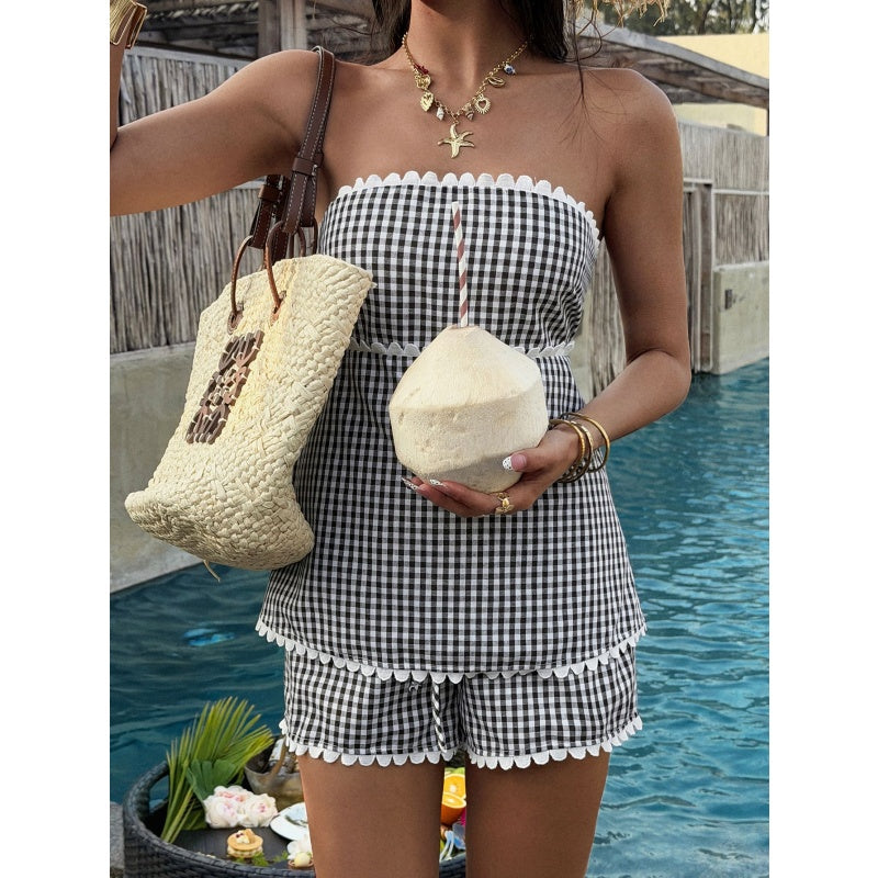 Gingham Tube Top Short Set