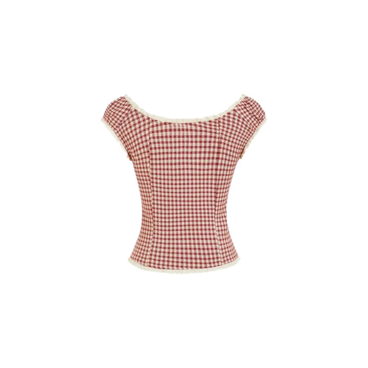 Vintage Gingham Lace Trim Top