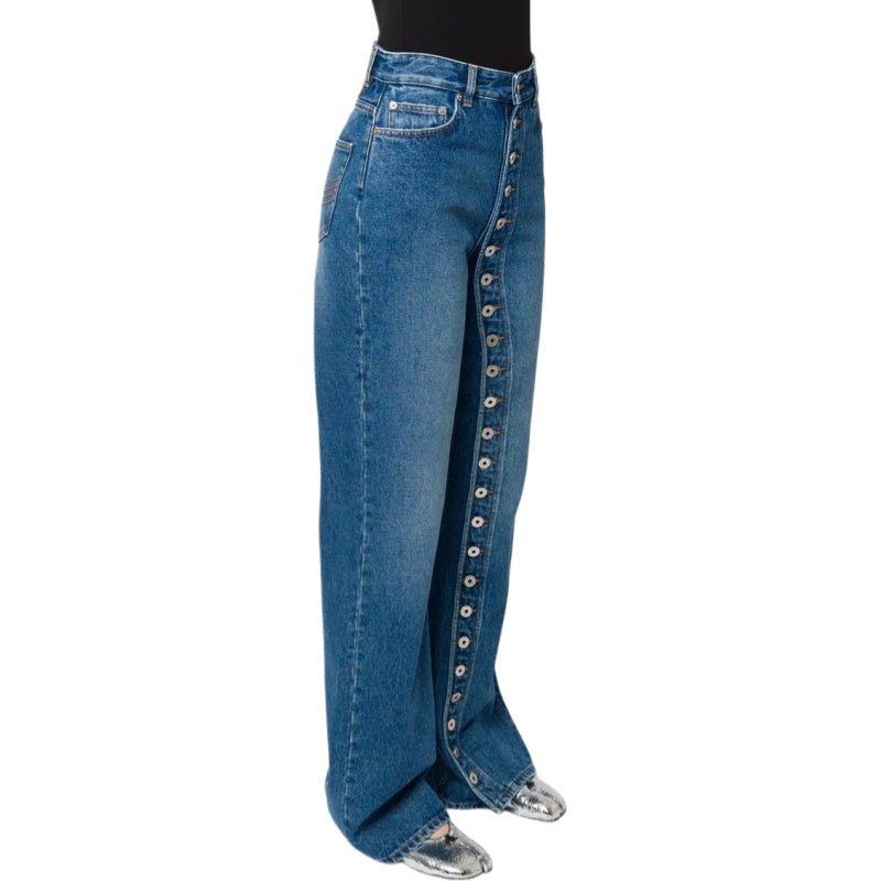 Vintage Button Detail Straight Leg Jeans